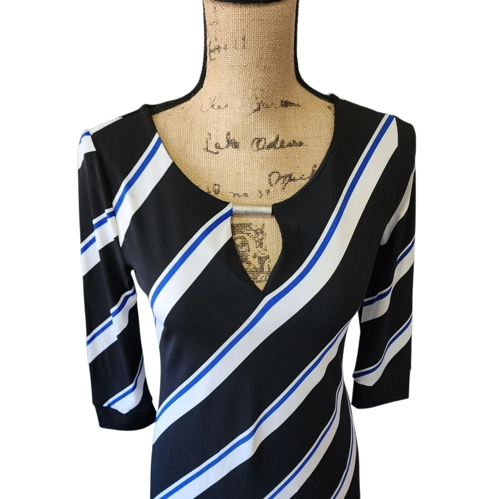 White House Black Market Stripe Keyhole Tunic Dress Blue Black – XXS - Picture 2 of 8